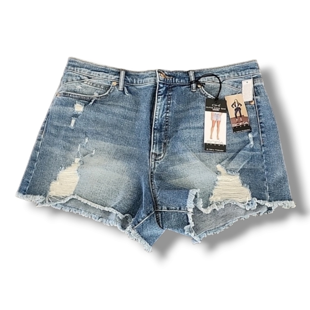 SOFIA VERGARA High Waisted Jean Shorts 16 Chi Distressed Frayed Plus Denim Short - Picture 3 of 9